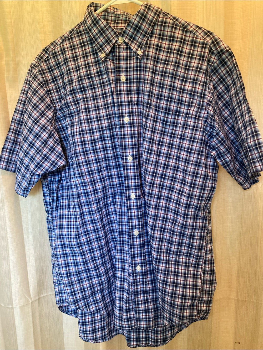 American Living Blue Plaid Short-Sleeve Button-Down Shirt